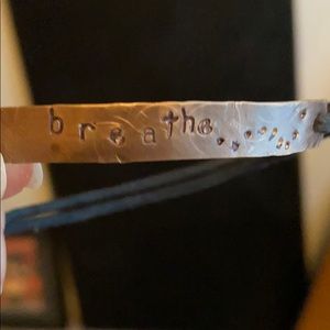 Leather Cord Brass Stamped Tag BREATHE Bracelet